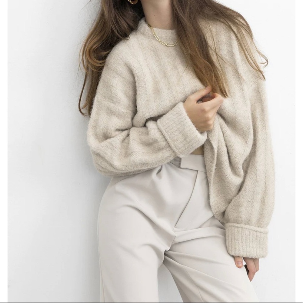 Chunky Ribbed Oat Cream Sweater Oversized